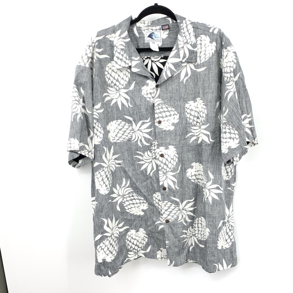 Nui Nalu Men Size 3XL Shirt Short Sleeve Button Down Top‎ Black White Pineapple